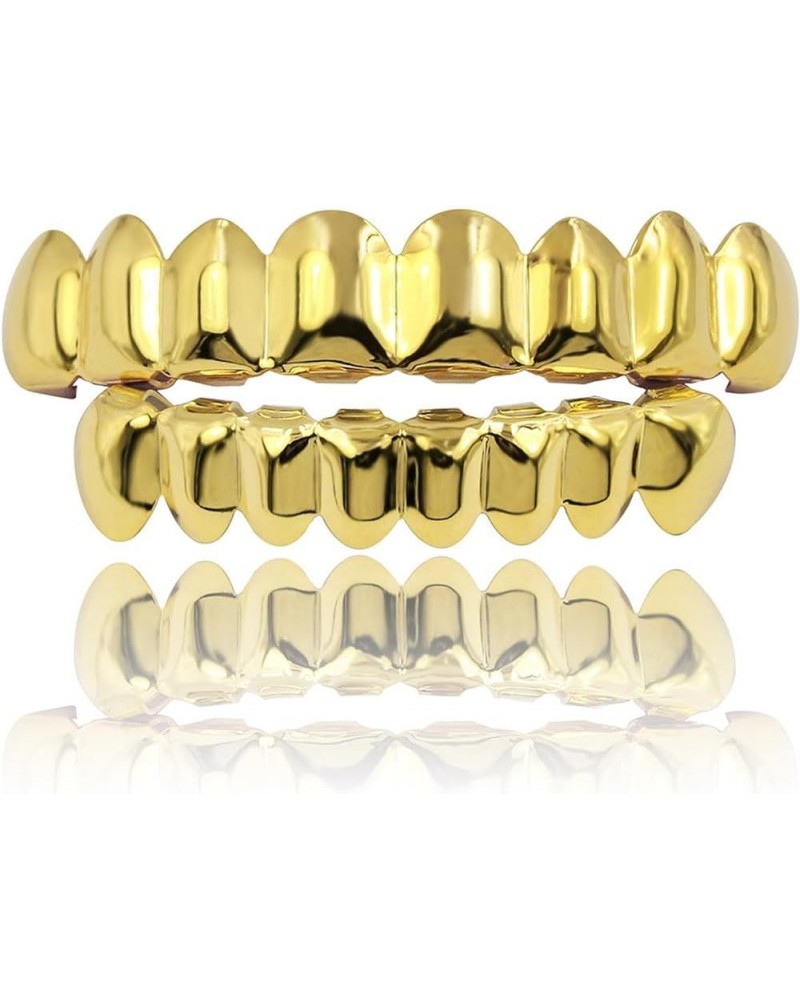 18K Gold Plated Gold Finish 8 Top Teeth 8 Bottom Tooth Hip Hop Mouth Grills for Men and Women Gold Set $11.50 Body Jewelry