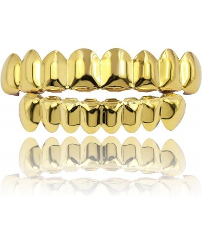 18K Gold Plated Gold Finish 8 Top Teeth 8 Bottom Tooth Hip Hop Mouth Grills for Men and Women Gold Set $11.50 Body Jewelry