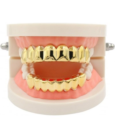 18K Gold Plated Gold Finish 8 Top Teeth 8 Bottom Tooth Hip Hop Mouth Grills for Men and Women Gold Set $11.50 Body Jewelry