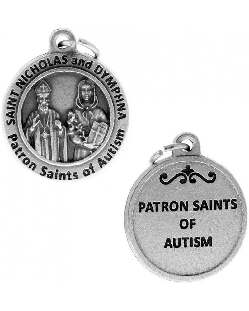 Silver Toned Base Catholic Patron Saint Medal Pendant, 3/4 Inch Patron of Autism Saint Nicholas and St Dymphna $7.19 Pendants