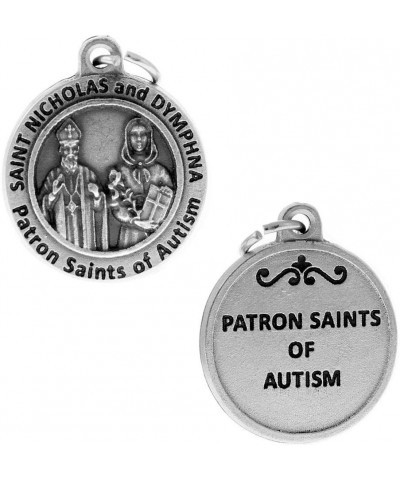 Silver Toned Base Catholic Patron Saint Medal Pendant, 3/4 Inch Patron of Autism Saint Nicholas and St Dymphna $7.19 Pendants