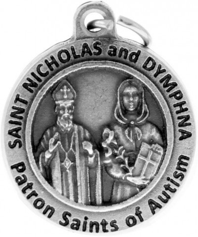 Silver Toned Base Catholic Patron Saint Medal Pendant, 3/4 Inch Patron of Autism Saint Nicholas and St Dymphna $7.19 Pendants