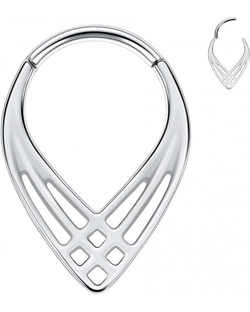 16G Septum Ring Teardrop Cut-Out Nose Ring 316L Stainless Steel Hinged Segment Ring Daith Piercing Jewelry Conch Helix Earrin...