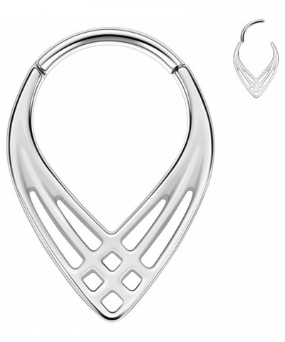 16G Septum Ring Teardrop Cut-Out Nose Ring 316L Stainless Steel Hinged Segment Ring Daith Piercing Jewelry Conch Helix Earrin...