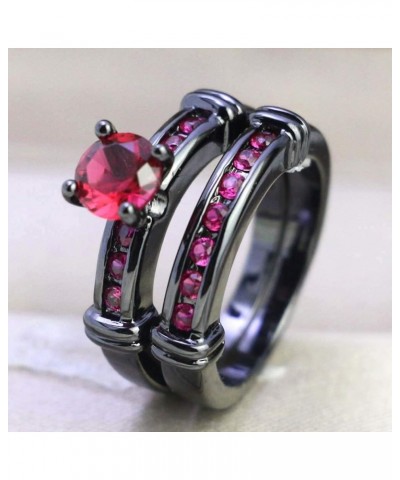 3pc His Hers Wedding Ring Sets Couples Rings Women's 2pc Black Gold Filled Red Ruby CZ Wedding Engagement Ring Bridal Sets & ...