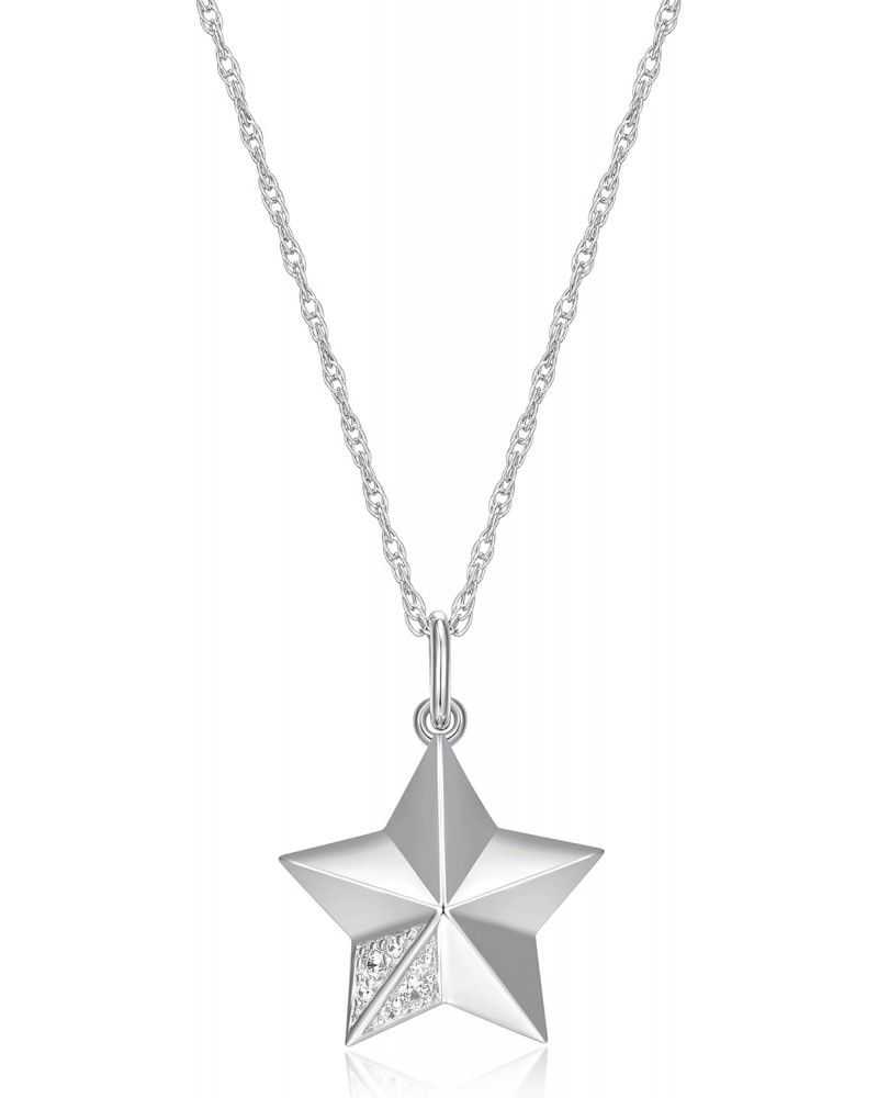 Rhodium-Plated Sterling Silver Round White Cubic Zirconia Dainty Star Pavé-Setting Pendant Necklace, 18 $11.00 Necklaces