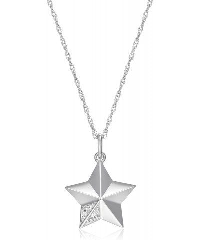 Rhodium-Plated Sterling Silver Round White Cubic Zirconia Dainty Star Pavé-Setting Pendant Necklace, 18 $11.00 Necklaces