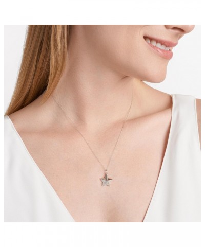 Rhodium-Plated Sterling Silver Round White Cubic Zirconia Dainty Star Pavé-Setting Pendant Necklace, 18 $11.00 Necklaces