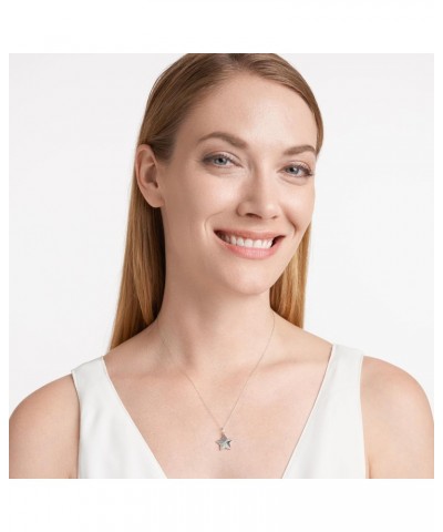 Rhodium-Plated Sterling Silver Round White Cubic Zirconia Dainty Star Pavé-Setting Pendant Necklace, 18 $11.00 Necklaces