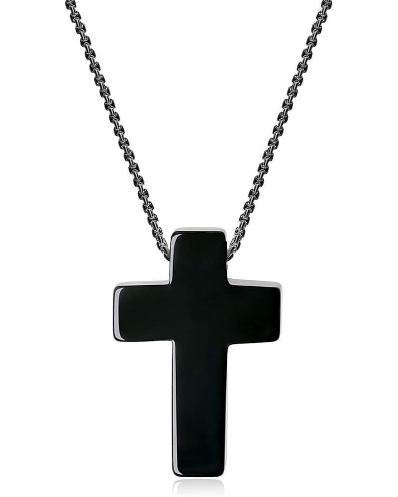 Religious Jewelry Obsidian Stone Cross Pendant Necklace Stainless steel chain 20 $16.23 Necklaces