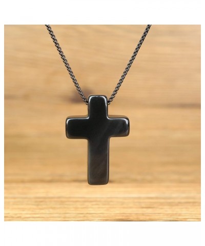 Religious Jewelry Obsidian Stone Cross Pendant Necklace Stainless steel chain 20 $16.23 Necklaces