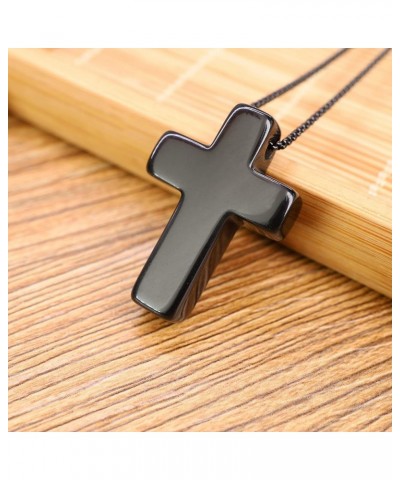 Religious Jewelry Obsidian Stone Cross Pendant Necklace Stainless steel chain 20 $16.23 Necklaces