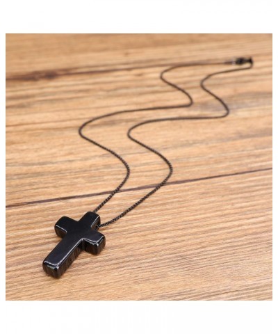 Religious Jewelry Obsidian Stone Cross Pendant Necklace Stainless steel chain 20 $16.23 Necklaces