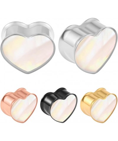 2PCS Heart Shape White Opal Hypoallergenic Stainless Steel Plugs Ear Gauges Tunnels Piercing Expander Stretchers Fashion Body...