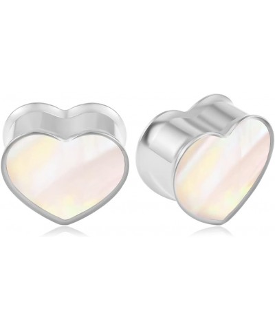 2PCS Heart Shape White Opal Hypoallergenic Stainless Steel Plugs Ear Gauges Tunnels Piercing Expander Stretchers Fashion Body...