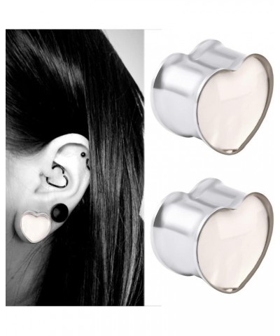 2PCS Heart Shape White Opal Hypoallergenic Stainless Steel Plugs Ear Gauges Tunnels Piercing Expander Stretchers Fashion Body...