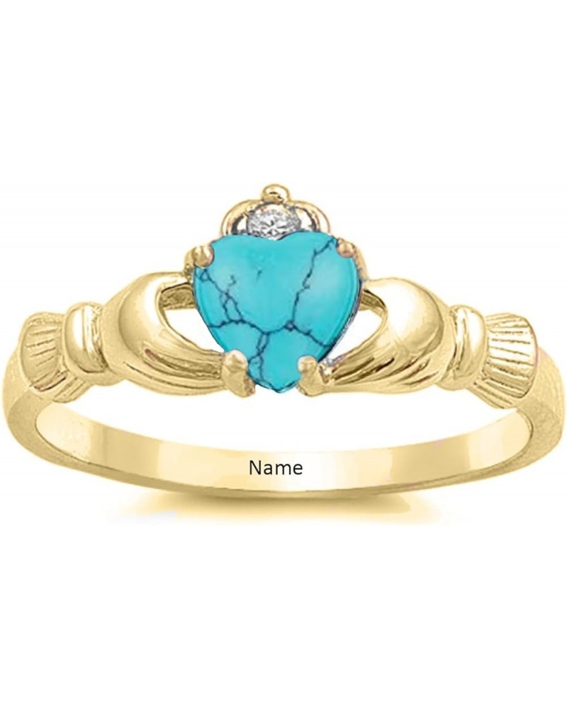 Solid Gold Claddagh Rings for Women Personalized 10K 14K 18K Gold Irish Claddagh Traditional Friendship Ring with Birthstone,...