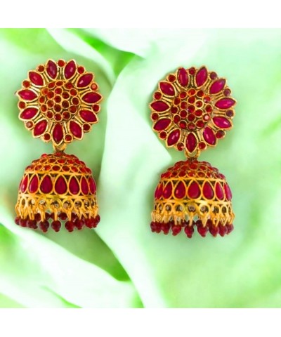 Jhumka/Jhumki Earings Drop Dangler Kundan Green Golden Colorful Ear rings For Women Girls Fashion Jewellery Pink $8.00 Earrings