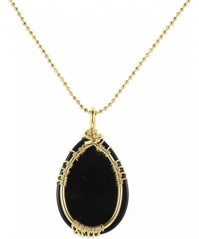 Tree of Life Obsidian Teardrop Pendant Necklace Natural Gemstone Healing Crystal Chakra Jewelry for Men Woman $8.25 Necklaces