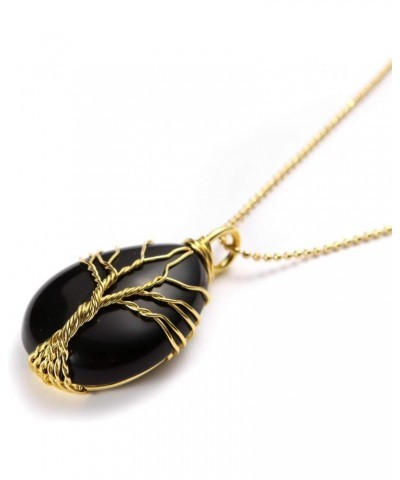 Tree of Life Obsidian Teardrop Pendant Necklace Natural Gemstone Healing Crystal Chakra Jewelry for Men Woman $8.25 Necklaces