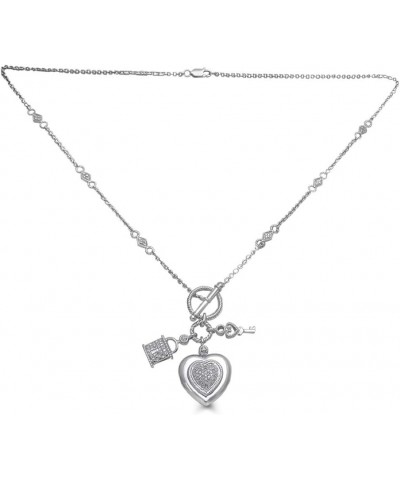 Heart Shape Necklace Pendant with Natural White Round Diamonds, Lock and Key Charms 18 inch Cable Chain $61.50 Necklaces