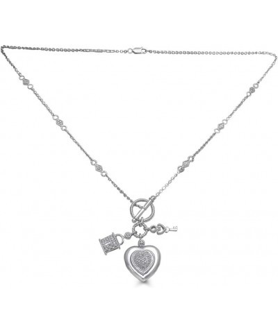 Heart Shape Necklace Pendant with Natural White Round Diamonds, Lock and Key Charms 18 inch Cable Chain $61.50 Necklaces