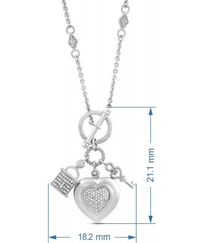 Heart Shape Necklace Pendant with Natural White Round Diamonds, Lock and Key Charms 18 inch Cable Chain $61.50 Necklaces