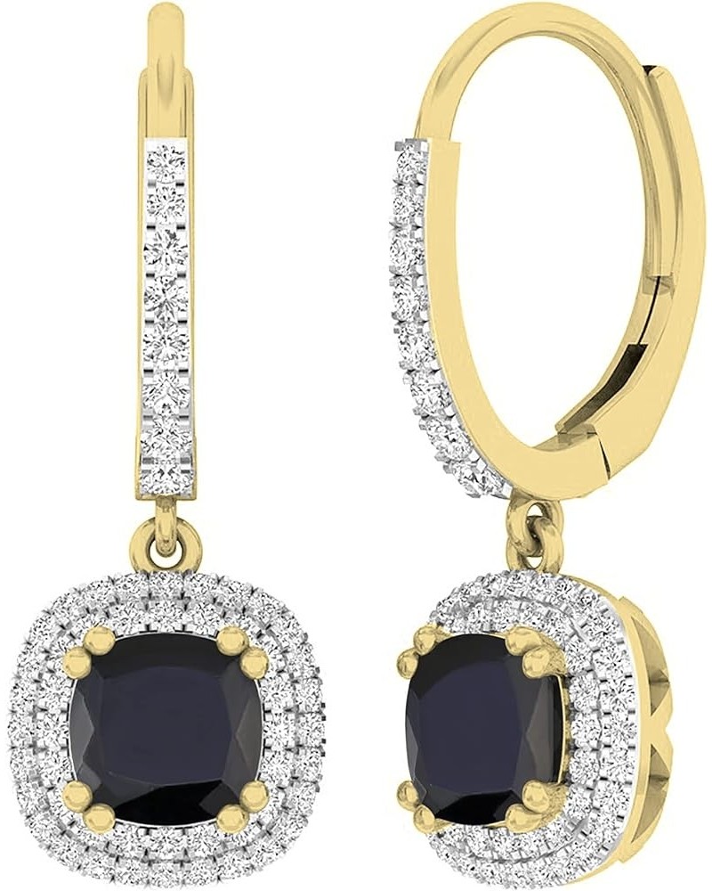 14K 6 MM Each Cushion Gemstone & Round Diamond Ladies Halo Dangling Drop Earrings, Yellow Gold Black Sapphire $275.65 Earrings