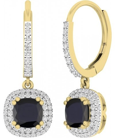 14K 6 MM Each Cushion Gemstone & Round Diamond Ladies Halo Dangling Drop Earrings, Yellow Gold Black Sapphire $275.65 Earrings