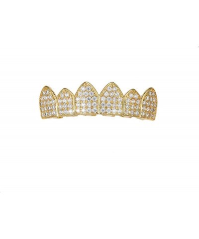 18k Gold Plated All Iced Out Luxury Cubic Zirconia CZ Teeth Grillz Set Top & Bottom Grill Removable Hip Hop Halloween Party G...