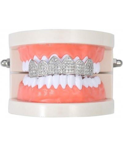 18k Gold Plated All Iced Out Luxury Cubic Zirconia CZ Teeth Grillz Set Top & Bottom Grill Removable Hip Hop Halloween Party G...