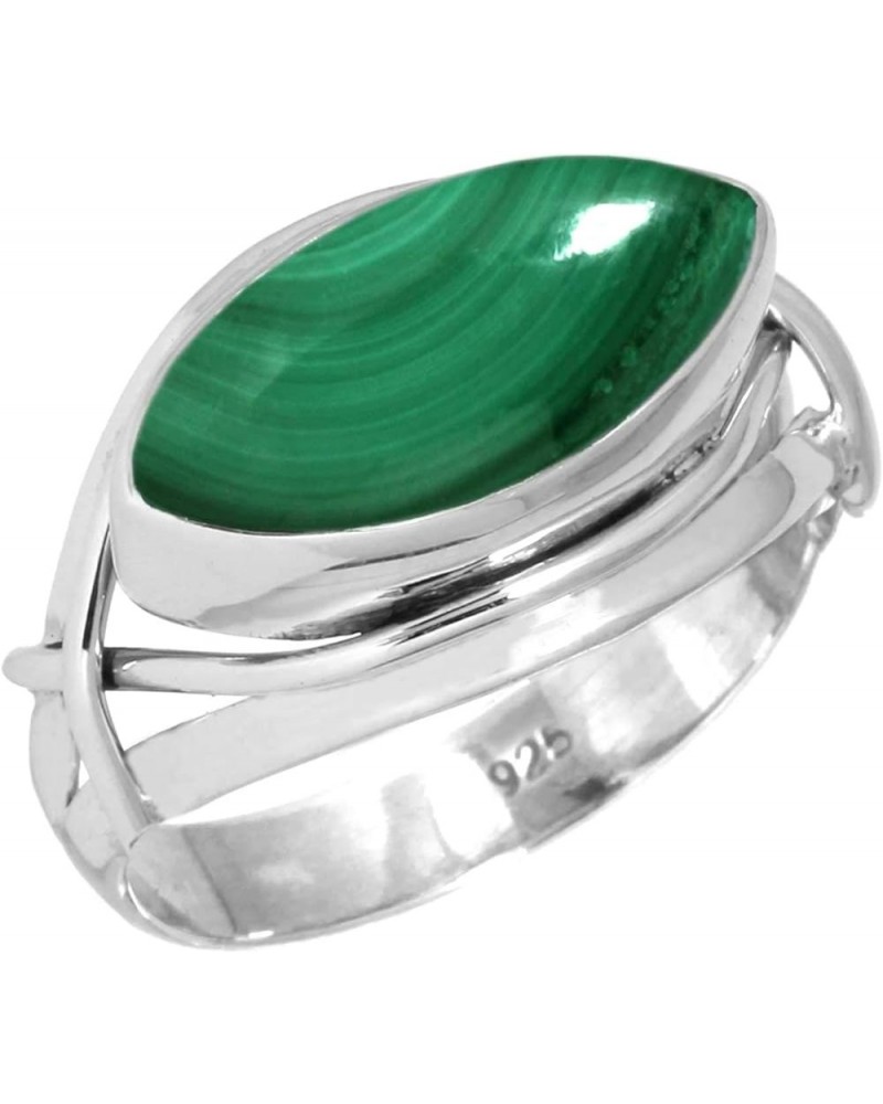 925 Sterling Silver Handmade Ring for Women 8x16 Marquoise Gemstone Fashion Jewelry for Gift (99106_R) Malachite $16.65 Rings