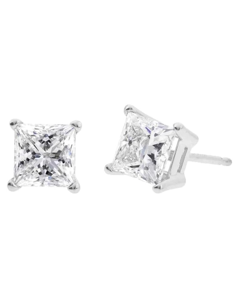 10k White Gold Created White Diamond Princess Cut Stud Earrings 4mm Plated $7.50 Earrings