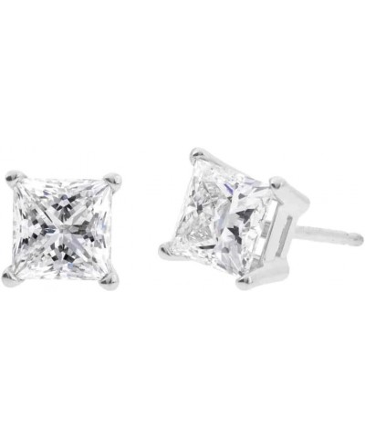 10k White Gold Created White Diamond Princess Cut Stud Earrings 4mm Plated $7.50 Earrings