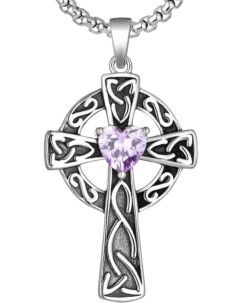 Women's Cross Pendant Necklace Sterling Silver Celtic Knot Filigree Infinity Cubic Zirconia Crucifix Jewelry 6-alexandrite-Ju...