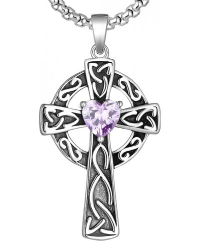 Women's Cross Pendant Necklace Sterling Silver Celtic Knot Filigree Infinity Cubic Zirconia Crucifix Jewelry 6-alexandrite-Ju...