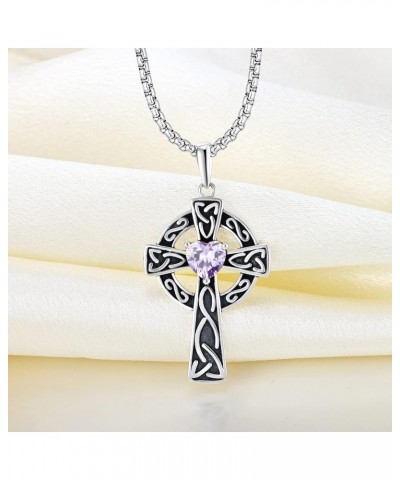 Women's Cross Pendant Necklace Sterling Silver Celtic Knot Filigree Infinity Cubic Zirconia Crucifix Jewelry 6-alexandrite-Ju...