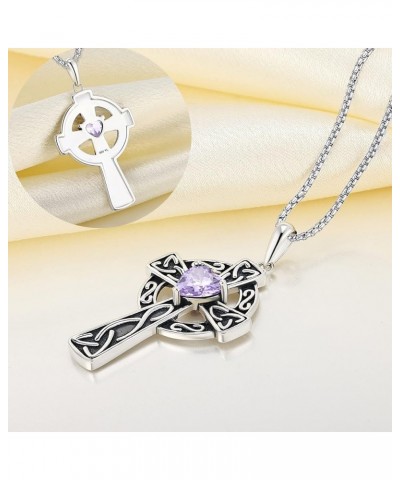 Women's Cross Pendant Necklace Sterling Silver Celtic Knot Filigree Infinity Cubic Zirconia Crucifix Jewelry 6-alexandrite-Ju...