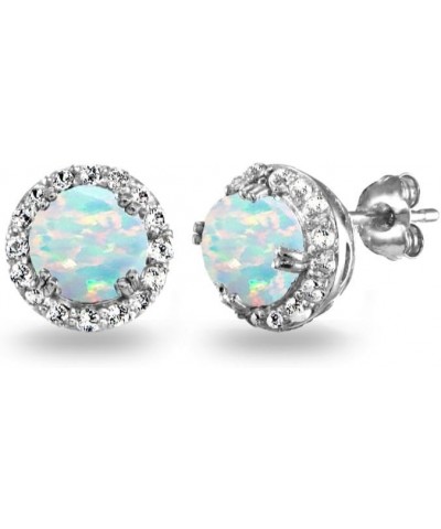 Sterling Silver Genuine, Created or Simulated Gemstone Round Halo Stud Earrings for Women Girls Synthetic White Opal $15.89 E...