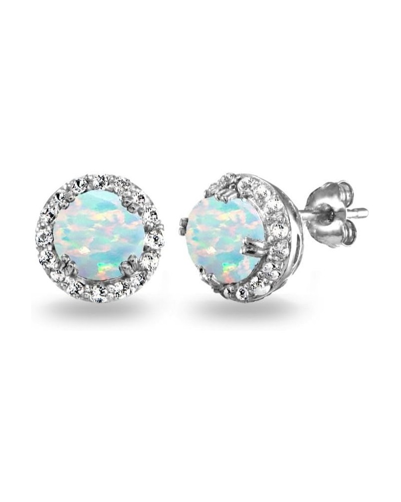 Sterling Silver Genuine, Created or Simulated Gemstone Round Halo Stud Earrings for Women Girls Synthetic White Opal $15.89 E...