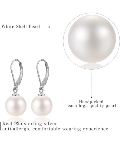 925 Sterling Shell Pearl Silver Earrings 6-12mm Handpicked White Shell Pearl Drop Leverback Earrings for Women and Girls whit...