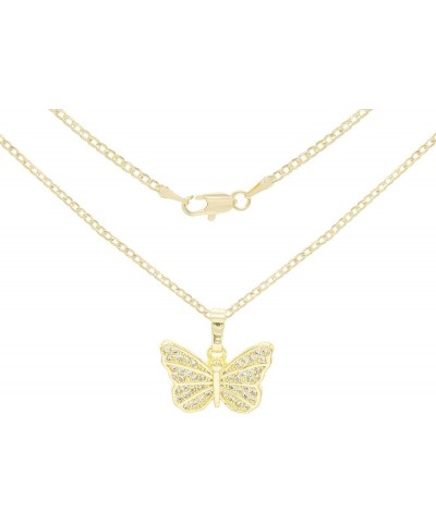 Butterfly Pendant 14K Gold Filled Rope Box Cuban Chain Necklace Set Lobster Clasp Fashion Cubic Zirconia Jewelry Gift CZ Char...