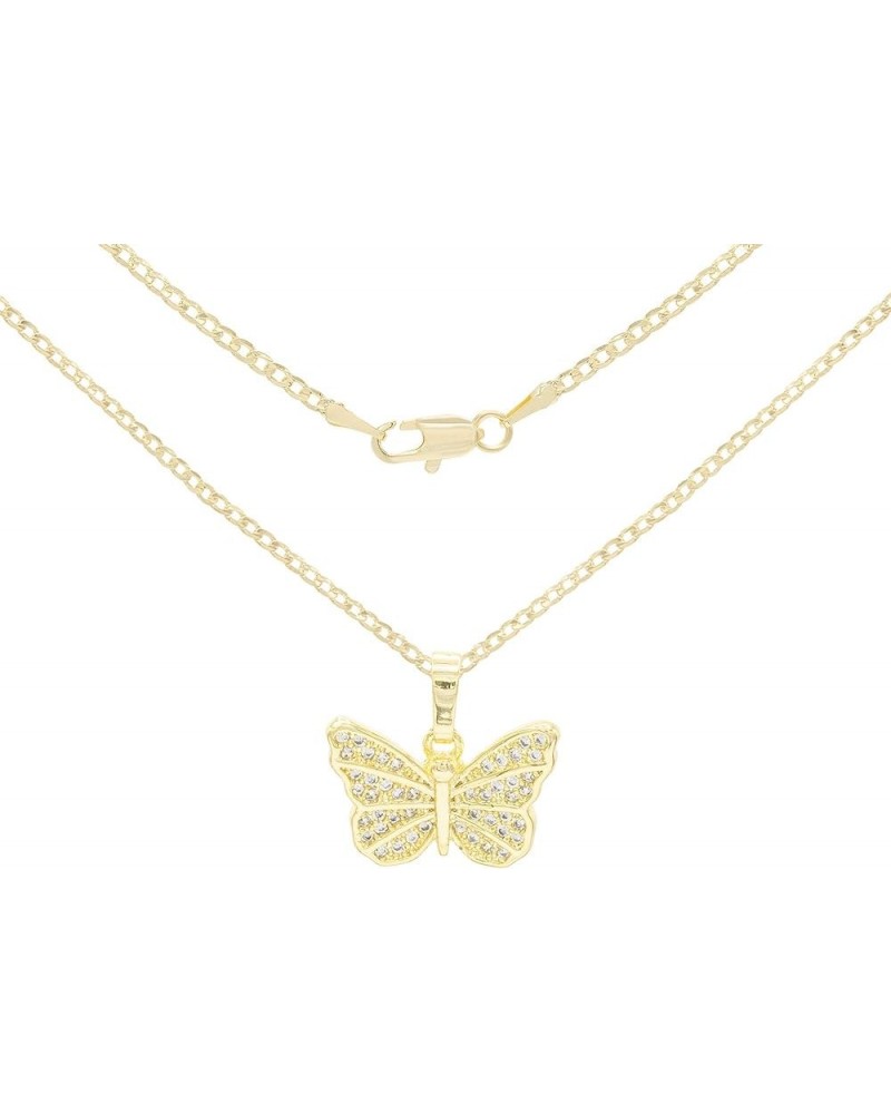 Butterfly Pendant 14K Gold Filled Rope Box Cuban Chain Necklace Set Lobster Clasp Fashion Cubic Zirconia Jewelry Gift CZ Char...