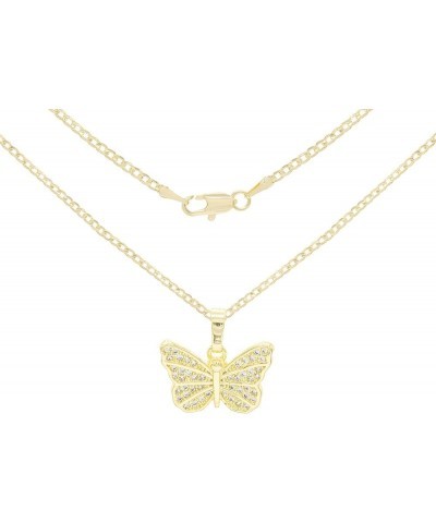 Butterfly Pendant 14K Gold Filled Rope Box Cuban Chain Necklace Set Lobster Clasp Fashion Cubic Zirconia Jewelry Gift CZ Char...