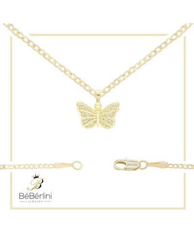 Butterfly Pendant 14K Gold Filled Rope Box Cuban Chain Necklace Set Lobster Clasp Fashion Cubic Zirconia Jewelry Gift CZ Char...