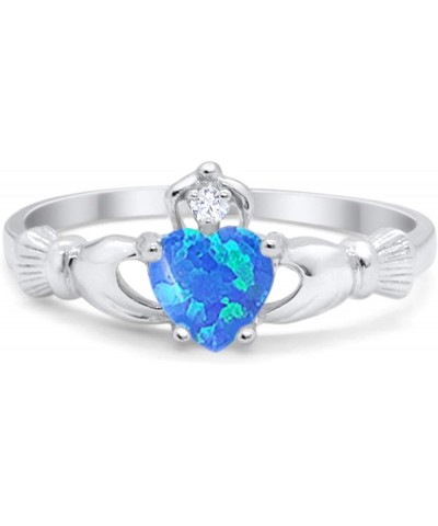 Irish Claddagh Heart Promise Ring Lab Created Round CZ 925 Sterling Silver Choose Color Lab Blue Opal $8.82 Others