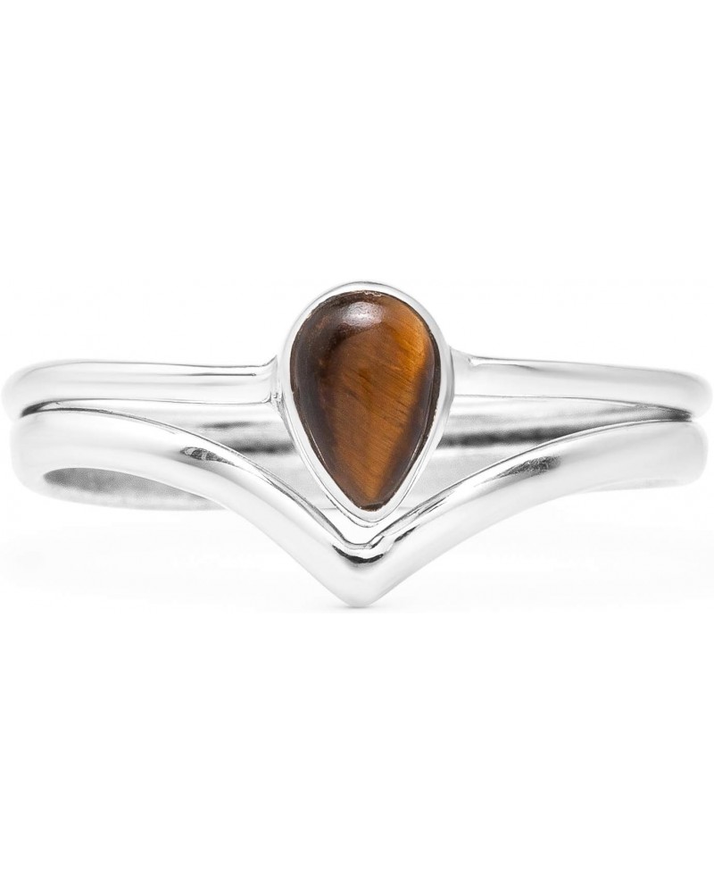 Pear Tiger Eye 925 Sterling Silver Ring - Delicate BOHO Chic Jewelry - Fashionable and Stylish for Girls and Women with Velve...