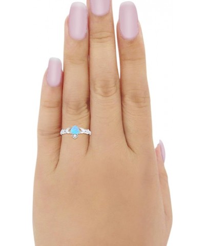 Irish Claddagh Heart Promise Ring Lab Created Round CZ 925 Sterling Silver Choose Color Lab Blue Opal $8.82 Others