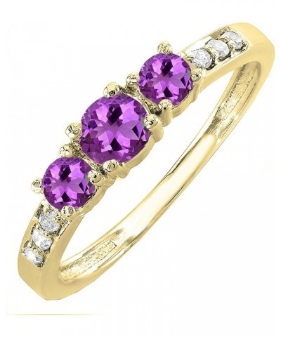 Round Gemstone and White Diamond Ladies Three Stone Engagement Ring | Available in 10K Yellow Gold Amethyst $93.93 Rings