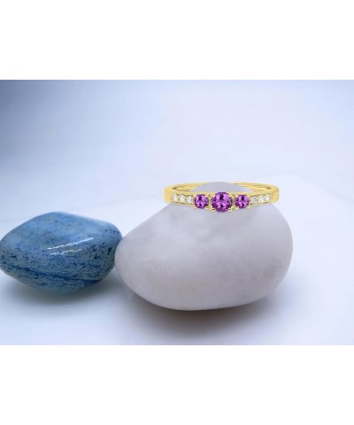 Round Gemstone and White Diamond Ladies Three Stone Engagement Ring | Available in 10K Yellow Gold Amethyst $93.93 Rings